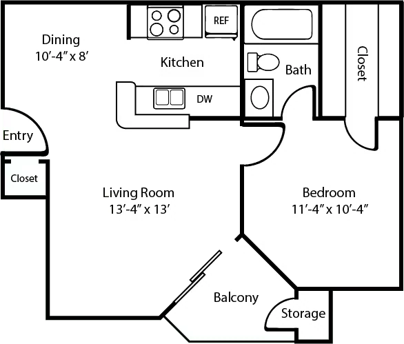 1 Bed • 1 Bath 340 floor plan